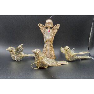 Vintage Silver Plastic Filigree Angel & Bird Christmas Ornaments Italy Hong Kong